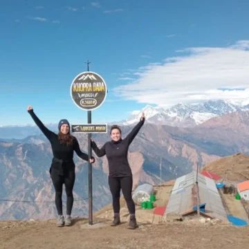 Trekkers at the Khopra Ridge Viewpoint