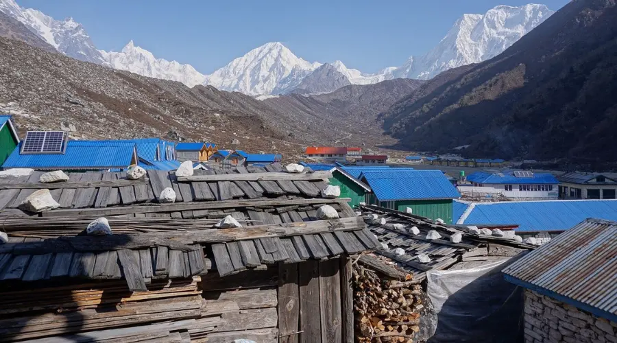 A view of Manaslu range from the teahouse on the way to Manaslu Circuit Trek