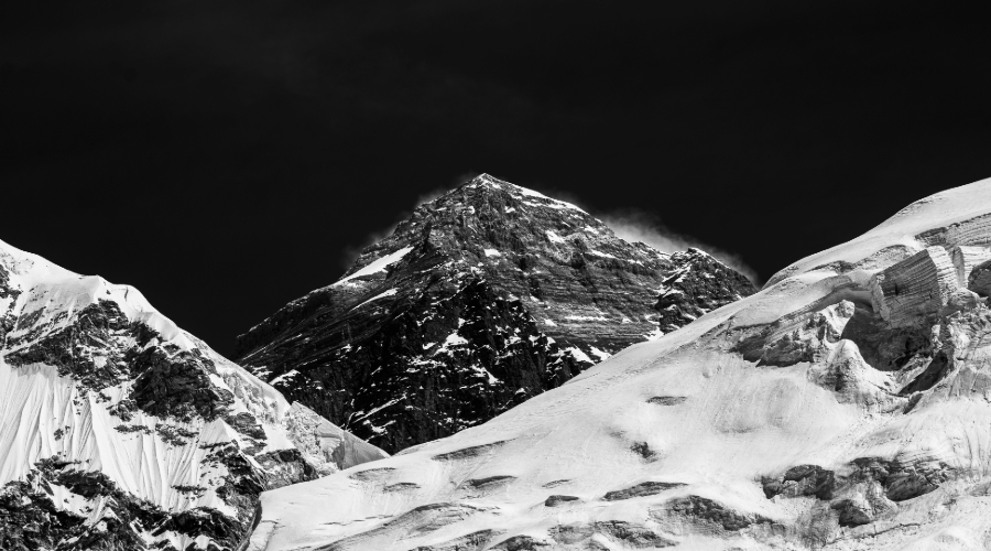 Black and White Image of Mount Everest