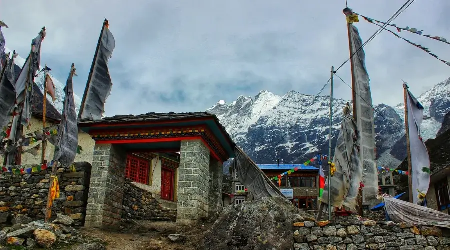 Buddhist flags all over the houses