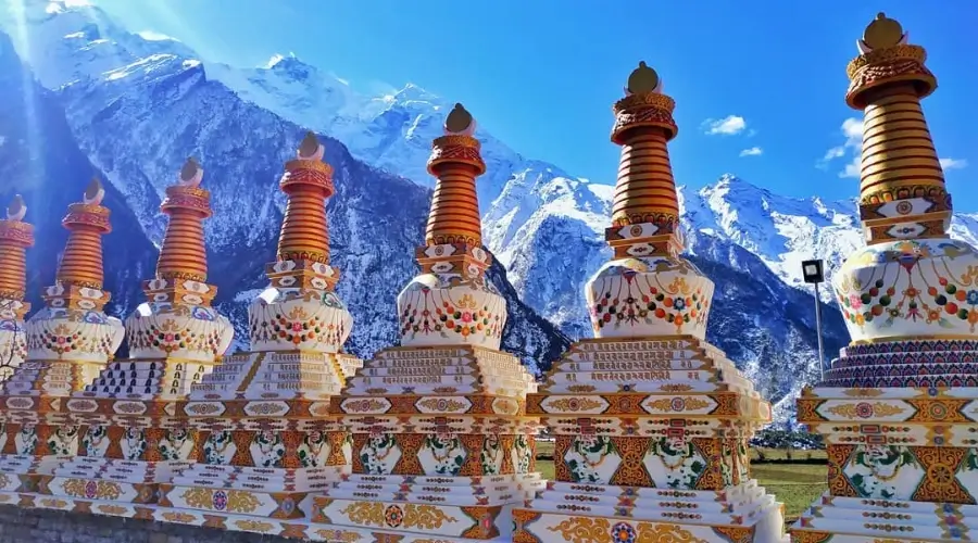 Colored stupas seen during the trek