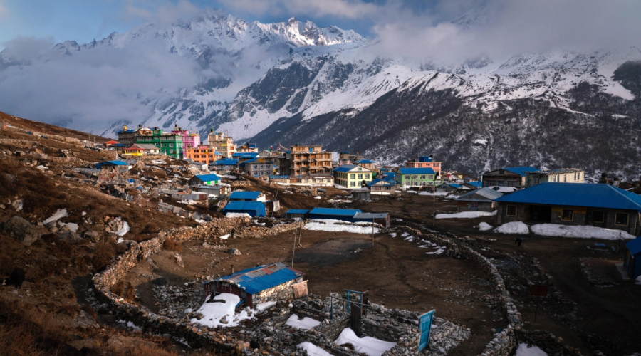 Kyanjin Gompa village on the way to Langtang Valley 