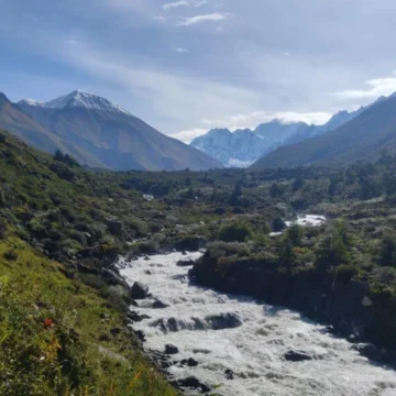 Langtang Khola with the view of Tserko Ri (left) at the background