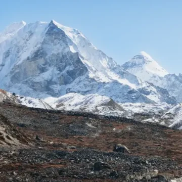 Majestic snowy mountain in the background