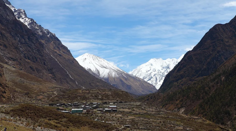 Snowy mountain at the back of Langtang Village