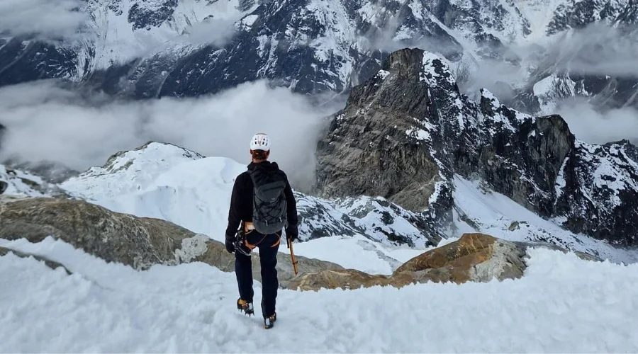 A fully equipped climber at Island Peak