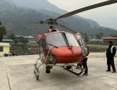 Everest base camp with helicopter return