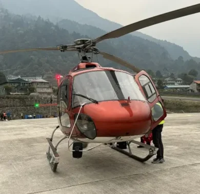 Everest base camp with helicopter return