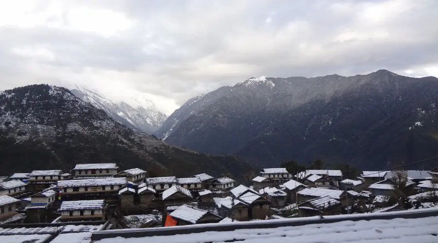 Ghandruk Village covered in snow during winter