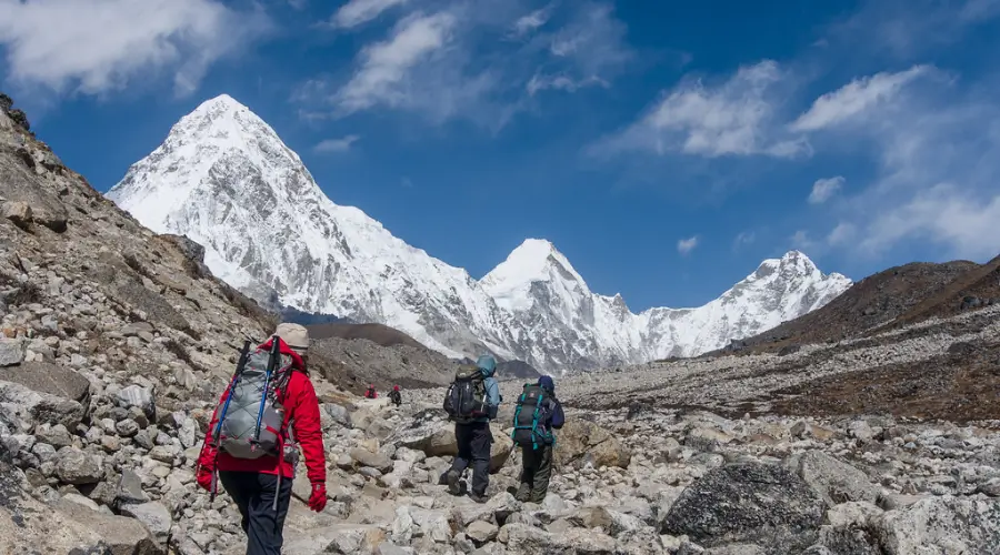 Trekkers trekking to Pumori Base Camp