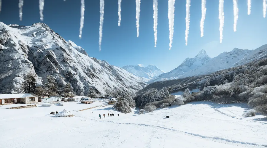 Island Peak region covered in snow