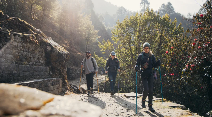 Trekkers walking en route Everest Base Camp