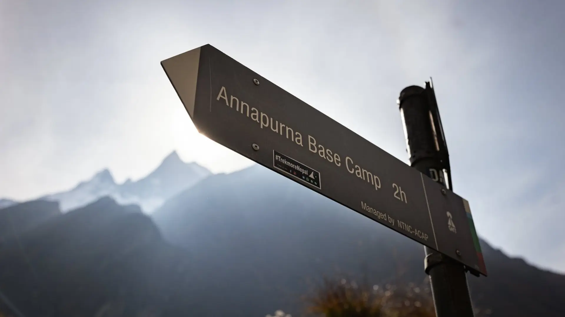 A sign board on the Annapurna Base Camp trek route