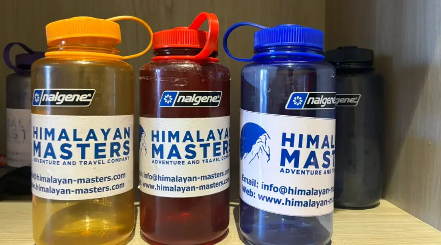 Complimentary water bottle from Himalayan Masters