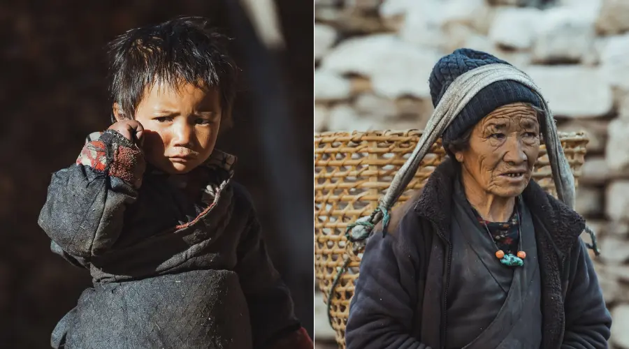 Mountain people in their traditional dress are seen on the treks in Nepal