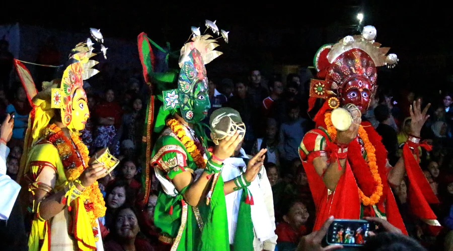 People performing the Bhairav Dance during the Jatra