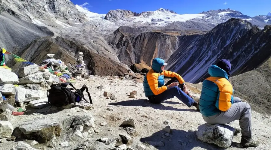 Trekkers resting during the trek