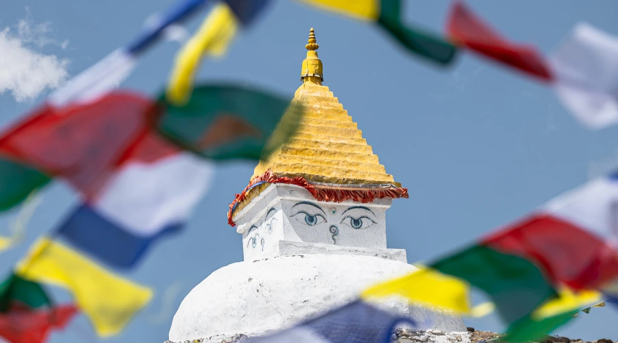 A Buddhist stupa seen on the Everest region trek