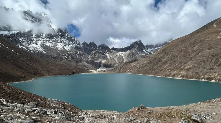 Gokyo Lake and the route to Renjo La Pass at a far distance