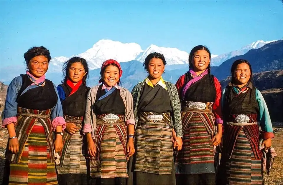 Sherpa females dressed in traditional attire in the Everest region