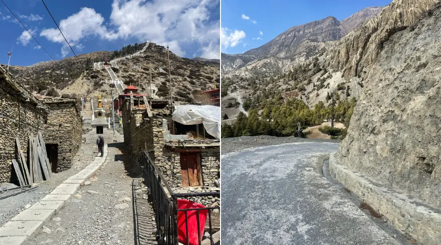 Stone-paved and motorable roads in the Annapurna region