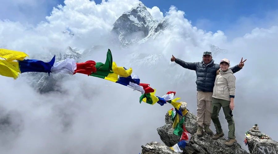 Tourists posing While on Everest Base Camp Trek