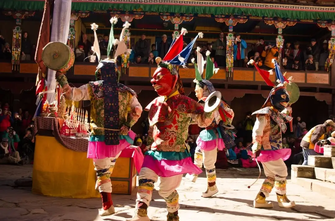 Traditional masked performance during the Mani Rimdu festival in the Everest region